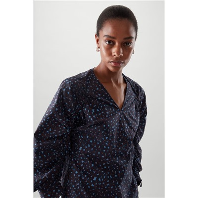 DRAWSTRING SLEEVE V-NECK TOP