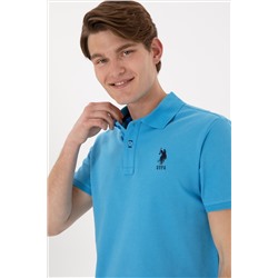 Erkek Slim Fit Polo Yaka Turkuaz Basic Tişört