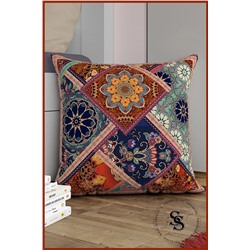 Saso Patchwork Mandala Desenli Dijital Baskılı Kırlent Kılıfı SasoNew008