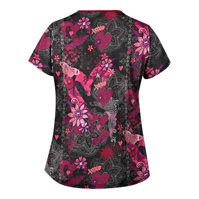 UA Artsy Hearts Black Print Scrub Top