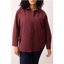 Koyu Bordo Loose Fit Pamuklu Uzun Kol Büyük Beden Dokuma Gömlek TBBSS22GO0323