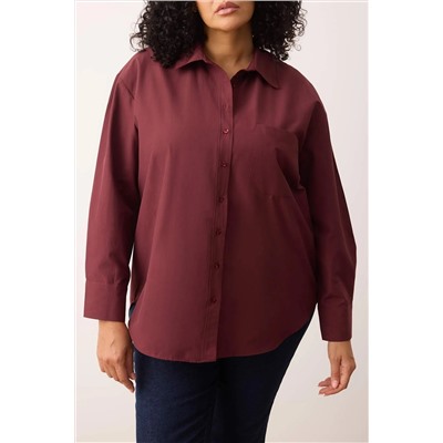 Koyu Bordo Loose Fit Pamuklu Uzun Kol Büyük Beden Dokuma Gömlek TBBSS22GO0323