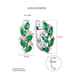 Кольцо из серебра с нано-изумрудом и фианитами родированное 31112р533