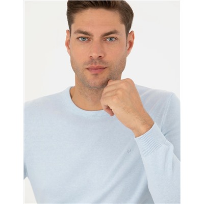 Açık Mavi Slim Fit Basic Kazak