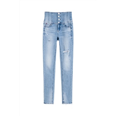 Vaquero skinny fit de tiro alto Celeste