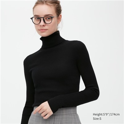 Extra Fine Merino Ribbed Turtleneck Long-Sleeve Sweater