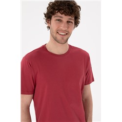 Erkek Regular Fit Bisiklet Yaka Vişne Basic Tişört