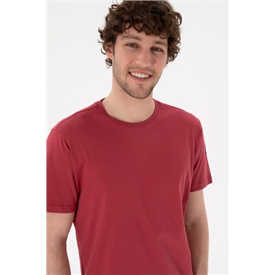 Erkek Regular Fit Bisiklet Yaka Vişne Basic Tişört