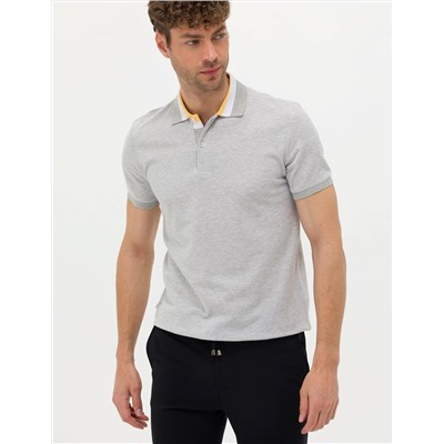 Açık Gri Melanj Slim Fit Dokulu Polo Yaka Tişört