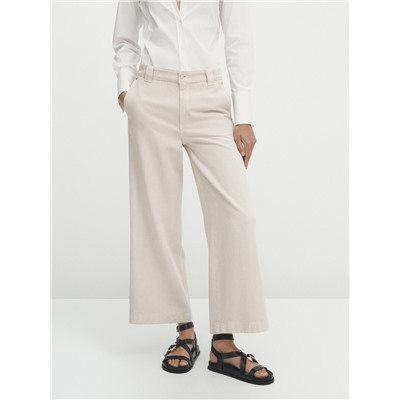 Pantalón ancho cropped mezcla algodón