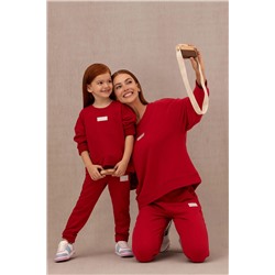 Kız Çocuk Kırmızı Basic Bisiklet Yaka Sweatshirt