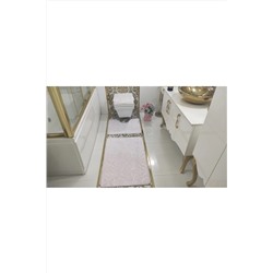 BotigaHome Gofraj Pembe Banyo Halısı Klozet Takımı 3'lü Set BH012