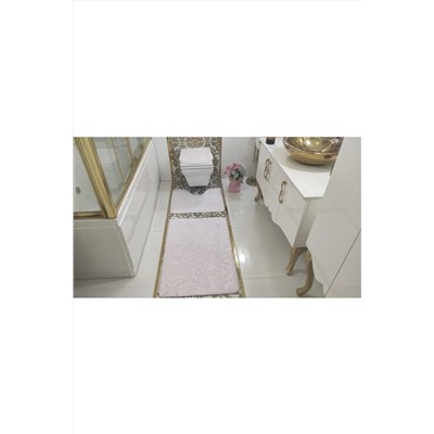 BotigaHome Gofraj Pembe Banyo Halısı Klozet Takımı 3'lü Set BH012