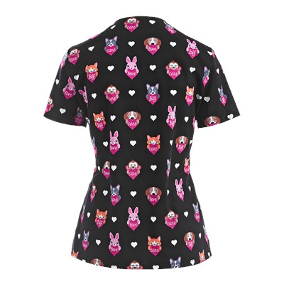 Cherokee Scrubs Animal Friends Mock Wrap Top