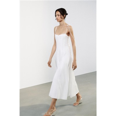 POPLIN RUFFLE MIDI DRESS
