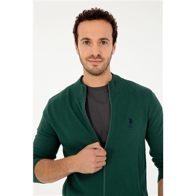 Erkek Koyu Yeşil Basic Triko Hırka