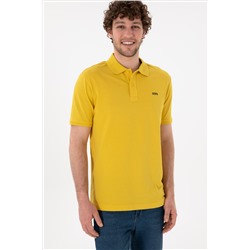 Erkek Regular Fit Polo Yaka Sarı Basic Tişört