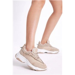 Tonny Black Kadın Bej Taş Şeritl Bağcıklı Sneaker TBLDY030