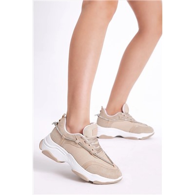 Tonny Black Kadın Bej Taş Şeritl Bağcıklı Sneaker TBLDY030