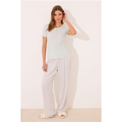Pijama largo viscosa canalé verde rayas