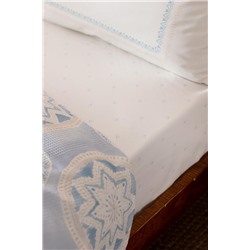 Orva King Size %100 Pamuk Karde Baskılı Pike Takımı - Mavi/Bej