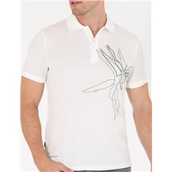 Ekru Slim Fit Baskılı Polo Yaka Tişört