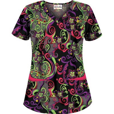 UA Imperial Garden Grey Stone Print Scrub Top