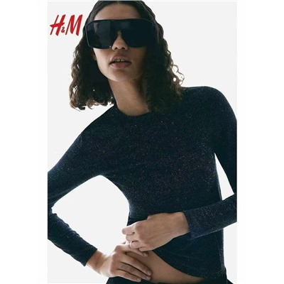 Женский блестящий лонгслив с круглым вырезом горловины H&*M 🖤