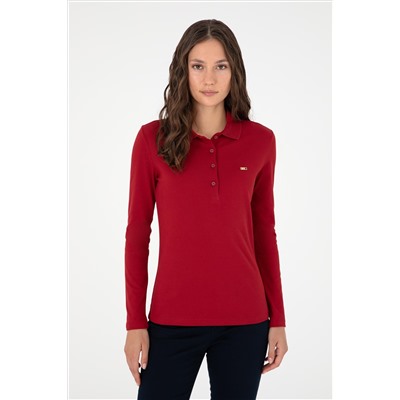 Kadın Kırmızı Basic Polo Yaka Sweatshirt