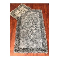 Zeria Home Rumeli Eskitme Kenar Makarna Pamuklu Banyo Paspası 2'li Set Gri RML-3