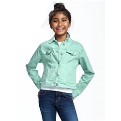 Classic Pop-Color Twill Trucker Jacket for Girls