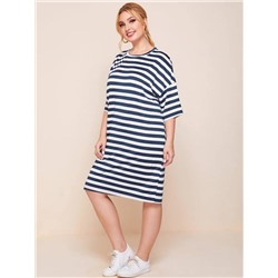 Платье Plus Size в полоску со спущенным рукавом