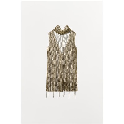 EMBROIDERED BEADED MINI DRESS