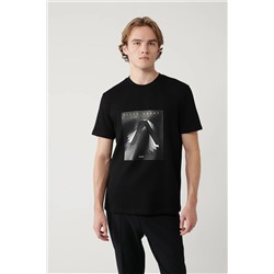 Avva, Erkek Siyah Bisiklet Yaka Baskılı Interlok T-shirt A41y1008