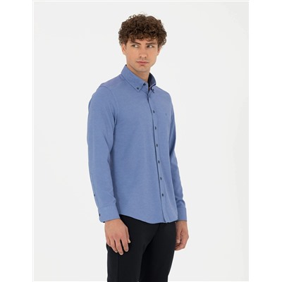 Lacivert Slim Fit Uzun Kollu Gömlek