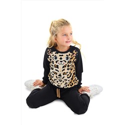 Denokids Peluş Leopar Siyah Kız Çocuk Eşofman Takım CFF-22K1-011