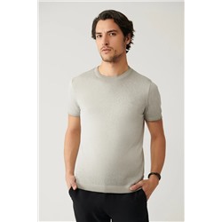 Avva, Erkek Gri Bisiklet Yaka Boya Efektli Triko T-shirt A41y5115