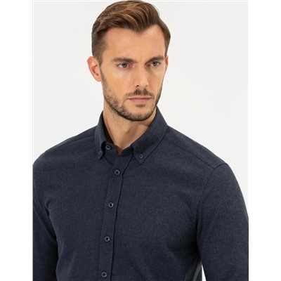 Lacivert Slim Fit Uzun Kollu Gömlek
