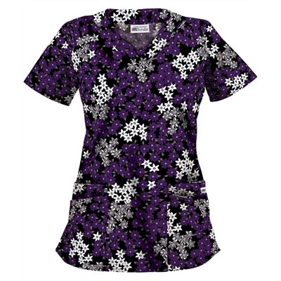 UA Vibrant Blossoms Black Scallop Neck Top