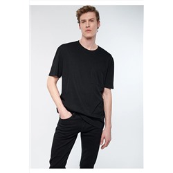 Mavi Lux Touch Bisiklet Yaka Modal Siyah Tişört Loose Fit / Bol Rahat Kesim 0610134-900