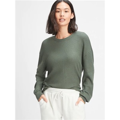 Brushed Waffle-Knit Crewneck T-Shirt