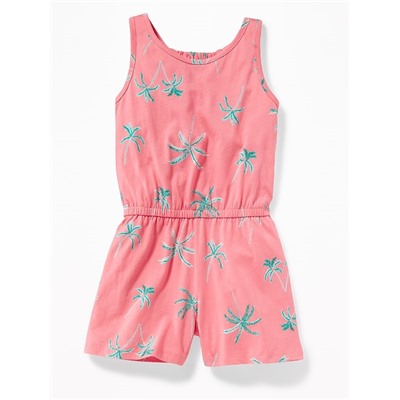 Printed Jersey Racerback Romper for Girls