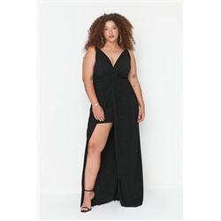 Trendyol Curve Siyah Örme Drape Detaylı Abiye Elbise TBBSS22AD00000
