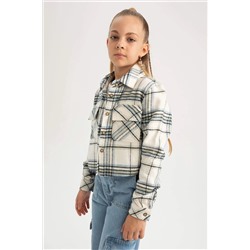 Kız Çocuk Kareli Crop Flanel Uzun Kollu Gömlek