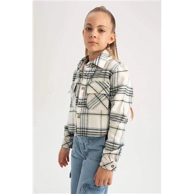 Kız Çocuk Kareli Crop Flanel Uzun Kollu Gömlek