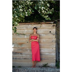 LINEN BLEND MIDI CUT-OUT DRESS