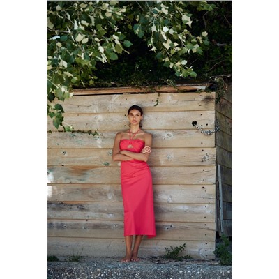 LINEN BLEND MIDI CUT-OUT DRESS
