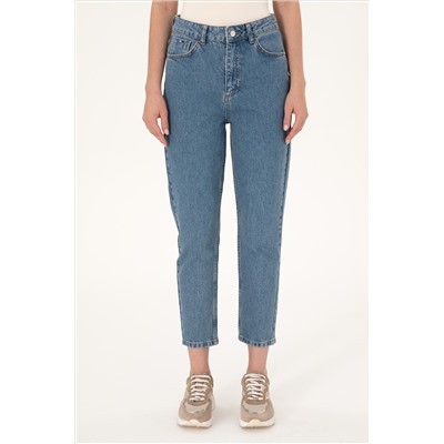 Kadın Açık Mavi Mom High Waist Fit Jean Pantolon