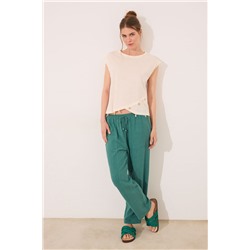 Pantalón Capri lino y viscosa verde