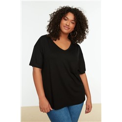 Siyah Yaka Detaylı Örme T-Shirt TBBSS22TS0877